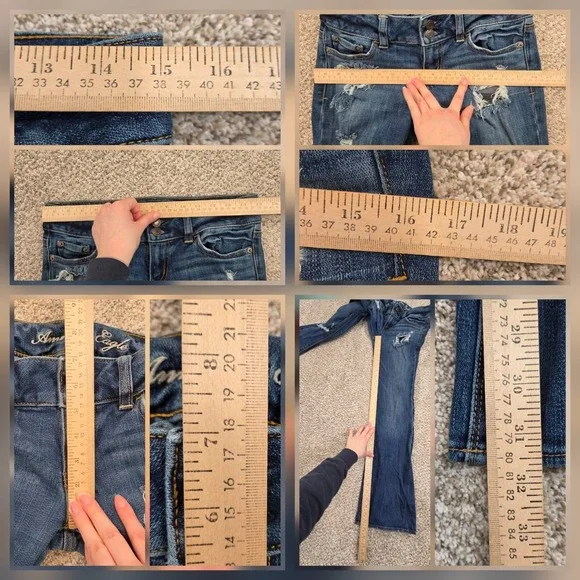 American Eagle Artist Flare Denim Jeans Low Rise Double Button 4 REG Distressed - Picture 5 of 7